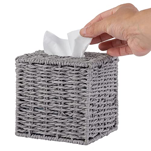 Mygift Decorative Gray Woven Square Tissue Box Cover Holder With Easy Refill Open Bottom, Bathroom Facial Tissue Box Cover - Made Of Woven Paper Rope #TOP3