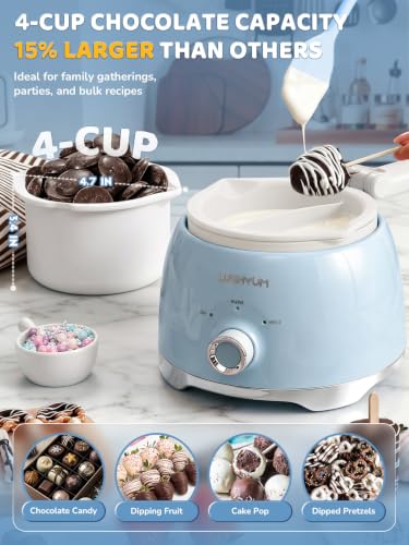 Image of LUSHYUM Electric Chocolate Melting Pot with 2 Insert Pots, 4-Cup Chocolate | Even Heating & Fast Melting, BPA-Free Silicone, Easy Clean, Less Waste, Ideal for Chocolate & Candy Melts, Parties, Fondue