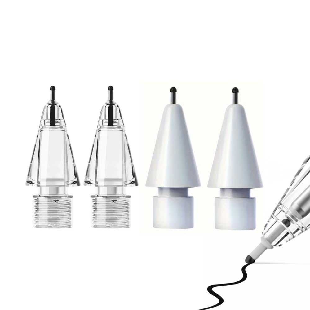 Replacement Pencil Tips for Apple Pencil Pro,Pencil Pro Tips fit for Apple 2nd 1st Gen USB-C,and Logitech Crayon Digital Pencil,Needle Pencil Tips with Case,Noiseless IPad Pro Pencil Sets(4B&2B) White