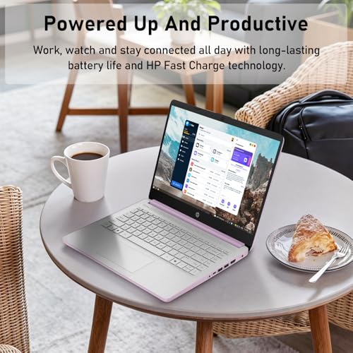 Image of HP dq6012dx 14 inch Laptop, Intel N150 Processor (Up to 3.6GHz), 4GB RAM, 128GB eMMC Storage, 14-inch Micro-Edge Display, Wi-Fi 6, Webcam, HDMI, Windows 11 Home in S Mode, Purple, Bundle with PCO Cooler