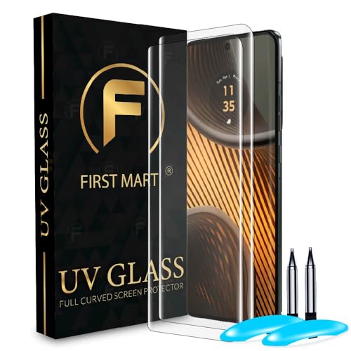 Image of FIRST MART Military-Grade UV Tempered Glass For Motorola Edge 50, Edge 50 Pro and Moto Edge 50 Ultra 5G (6.7 Inch) With Easy UV Installation Kit | Edge To Edge Coverage | Crystal Clear, Pack of 2