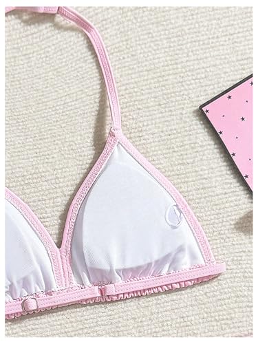 Milumia Girl's 3 Piece Swimsuit Floral Print Halter Bikini Set with Mesh Beach Skirts4