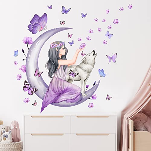 Vinilo decorativo Fairy Girl mariposas y flores morado miniatura 2