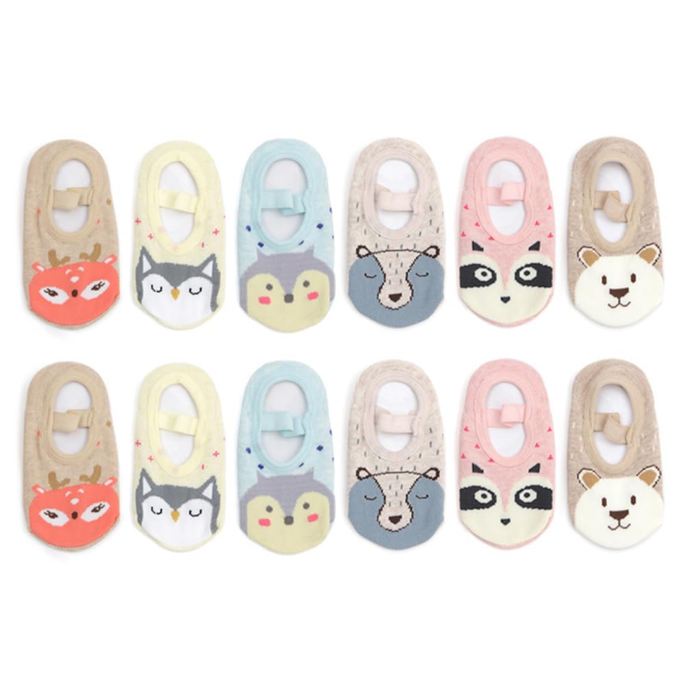 Baby Toddler Anti Slip Non Skid Socks with Grip for Infant Girls Slippers Children Short Socks, 6 Pairs, 4.72in-5.51in