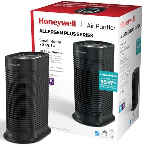 best air purifier for birds that will transform your pet's environment 7 Honeywell AllergenPlus HEPA Filter Air Purifier Tower, Allergen Reducer for Small Rooms up to 360 ft², Reduces All Smoke Types, Pollen, Pet Dander, Black, HPA060