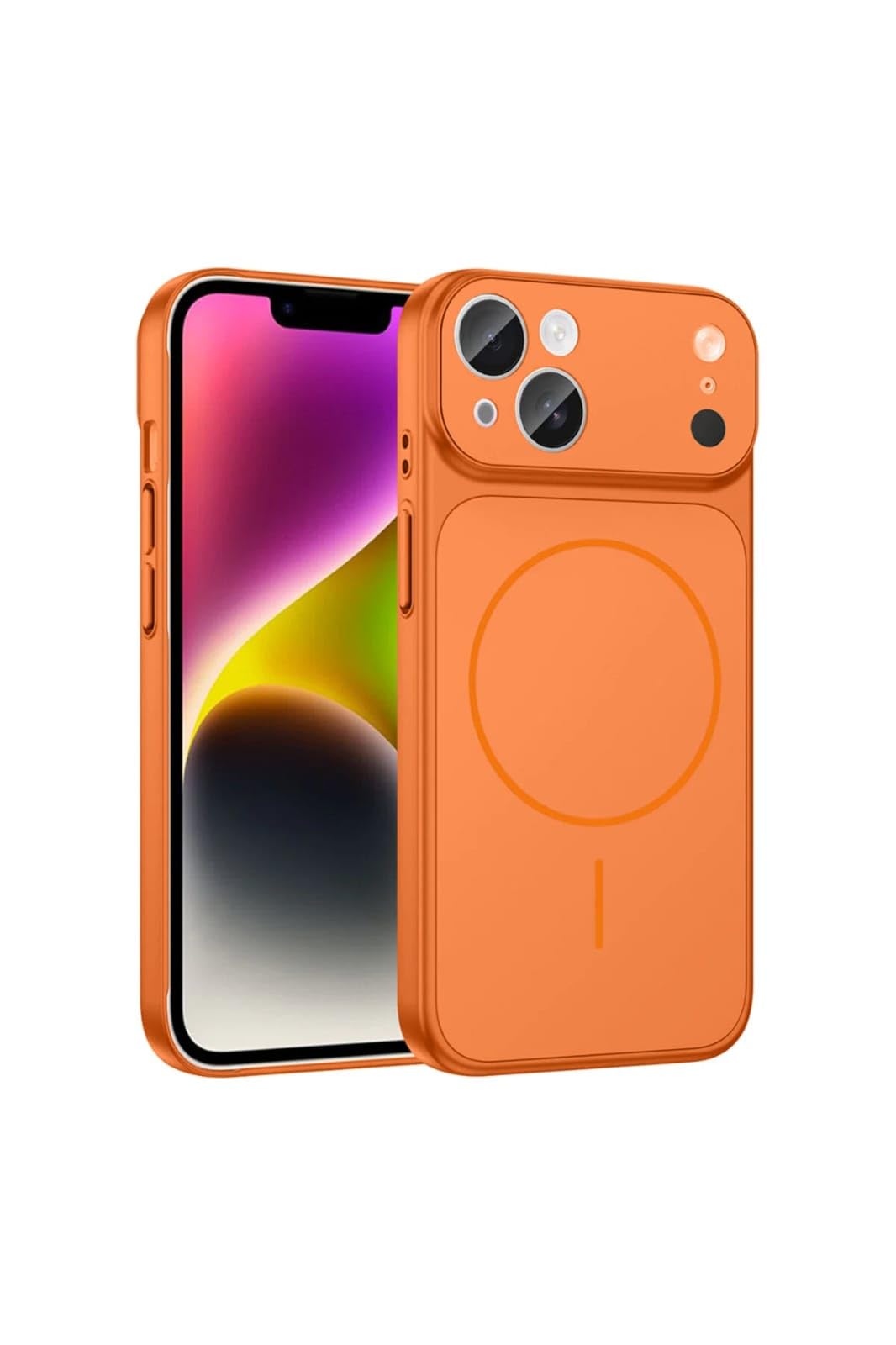 for iPhone 15 Plus |Convert to 17 pro /17 Pro Max Style Premium Back Glass Converter Cover Magnetic Case for iPhone 15 Plus |Convert to 17 pro /17 Pro Max (Orange)-image-5