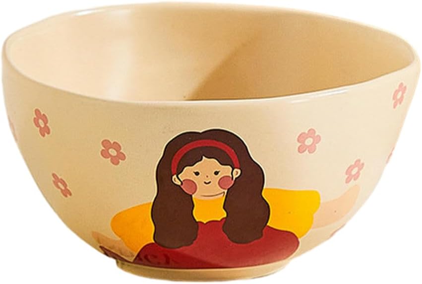 Vintage Rice Bowls ，Ceramic Tableware Rice BowlNordic wind household simple round underglaze exquisite rice bowl(8-inch plate-girl)