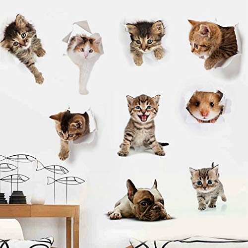 April77 6PCS 3D Wall Stickers Cats Self Adhesive, Kids Wall Decals/Removable Vinyl Art Murals for Living Room Baby Rooms Bedroom Toilet House Wall DIY Decoration
