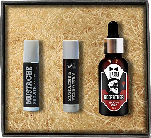 BEARDO Godfather Beard Oil Moustache Growth Roll On and Wax Stick Combo, 30 ml