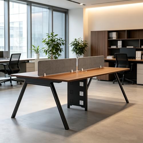 2/4/6-Person Office Cubicle Desk,Modern Modular Workstation with Soundproof Privacy Partition,Cable Management,Thickened Desktop,Heavy-Duty Computer Table for Home Office and SOHO (Walnut, 94.4in, A)