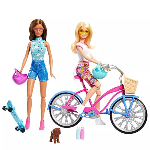Barbie Outdoor Bike Playset Bundle Blonde and Brunette Doll with Puppy Summer Fun Set, HJY84