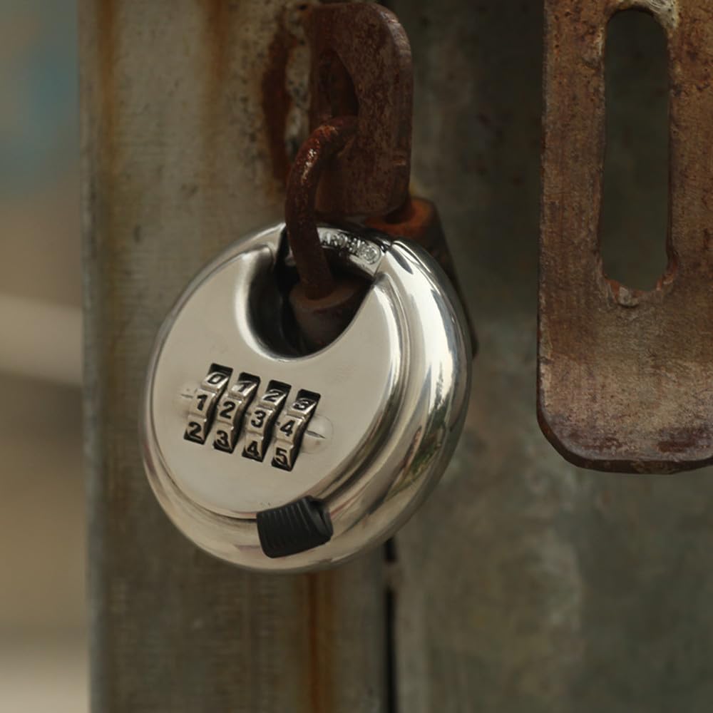 DIGIFLEX Lucchetto a Disco Combinato per Carichi Pesanti – Sicurezza a 4 Cifre per la Tua Proprietà – Struttura in Acciaio Inossidabile Rinforzato