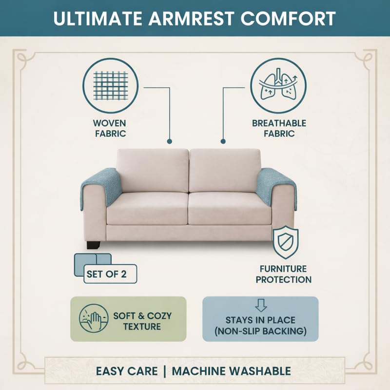 Image of STITCHNEST Premium Woven Fabric Sofa Arm Cover with Tassels | Elegant Hand Rest Protector | Durable & Stylish | 18 x 22 Inches
