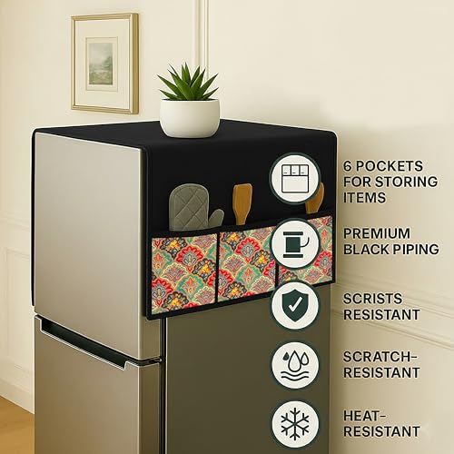 Image of Refrigerator Single Door Waterproof, Dustproof, Refrigerato, Protective Cover for Fridges (Flower Multicolor, Single Door Fridge Cover ( 130 X 54 cm ))