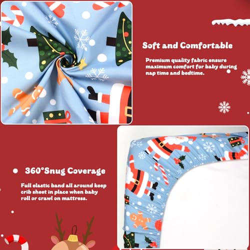 Image of JISEN Christmas Fitted Crib Sheets for Boys Girls 52x28 Inch Santa Claus