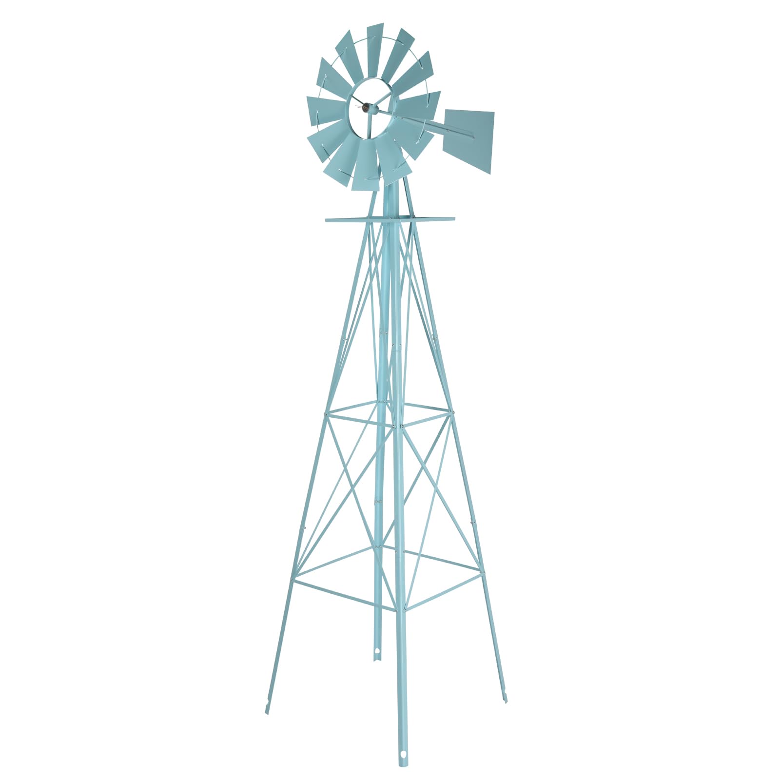 VINGLI 8FT Ornamental Windmill Backyard Garden Decoration Weather Vane, Heavy Duty Metal Wind Mill w/ 4 Legs Design,Light Blue