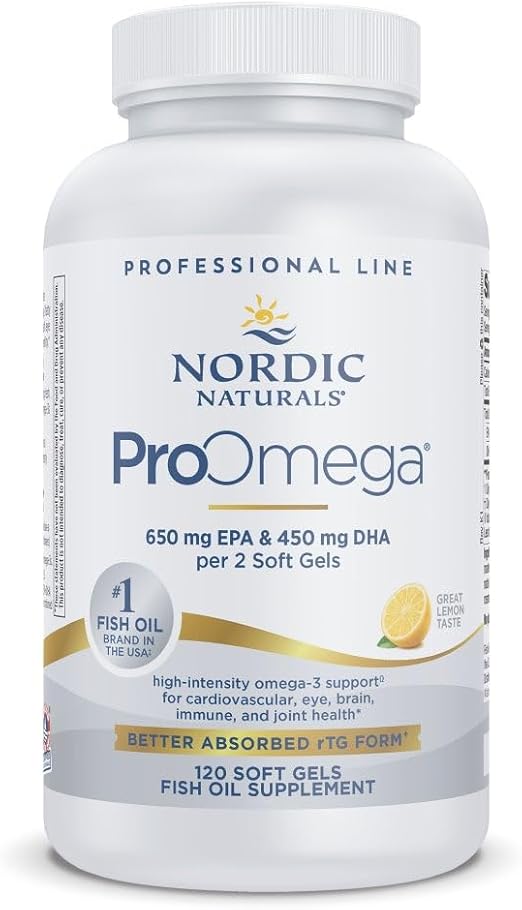 Nordic Naturals ProOmega, Lemon Flavor - 120 Soft Gels - 1280 mg Omega-3 - High Potency Fish Oil with EPA & DHA - Promotes Brain, Eye, Heart, & Immune Health - Non-GMO - 60 Servings