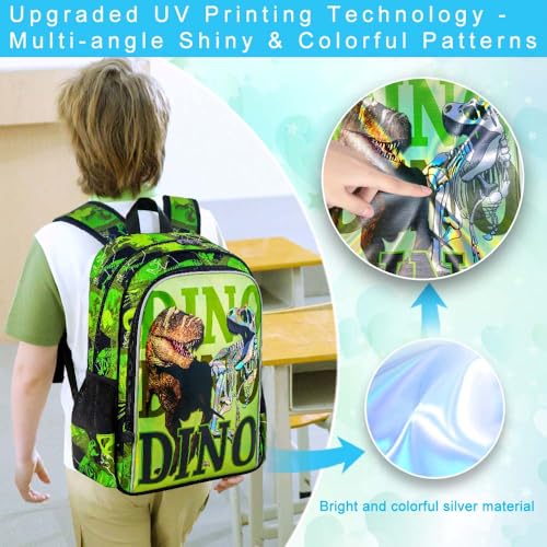 Image of CCJPX 3PCS Dinosaur Backpack for Boys, 16 Inch Kids Water Resistant Preschool Bookbags, Cool Kindergarten School Backpacks and Lunch Box