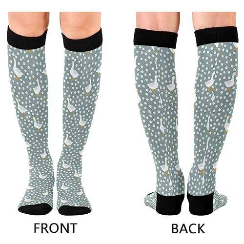 Wusikd Cute Geese Compression Socks for Women and Men Circulation Flowers Long Socks for Athletic Running 22
