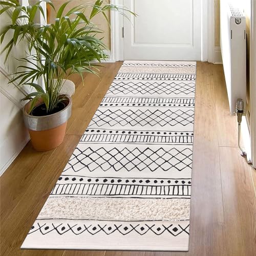 SHACOS Alfombra Pasillo de Algodón 60x180cm Alfombra Boho Larga de Habitación Dormitorio Lavable Lavadora Alfombra de Área para Pasillo Habitación Cocina