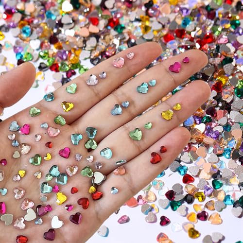 200Pcs Colorful Heart Nail Charms Shiny Zircon Mini Hearts Nail Rhinestones Gems Flatback 3D Mixed Valentines Day Nail Art Charm Heart Charms for Nails Art Design Jewelry DIY Crafts Accessories