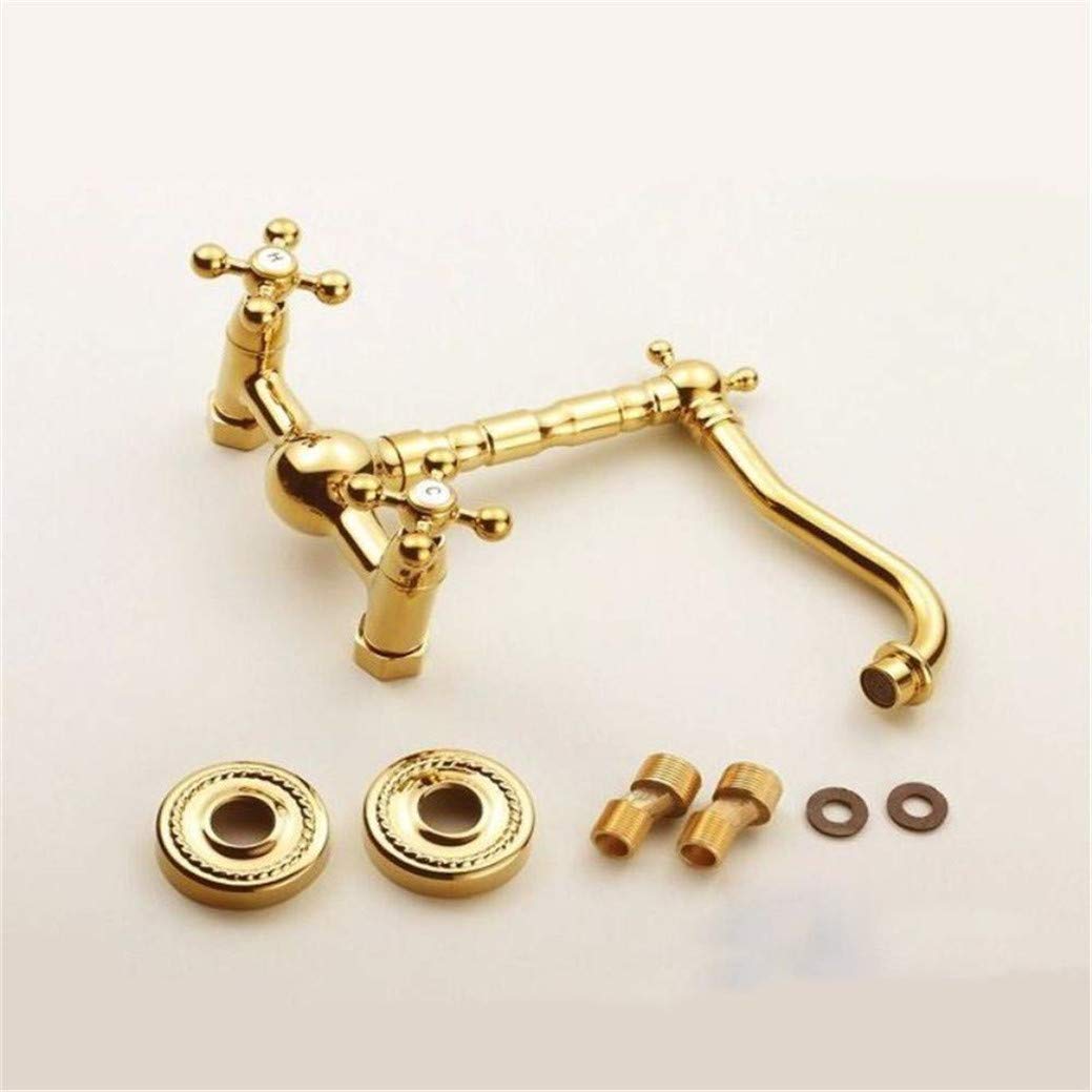 Grifo de cocina Grifos montados en la pared de latón dorado Giratorio de 360 grados para cocinas Grifo mezclador de fregadero de grúa con aireador Grifo de fregadero de cocina Torneira Cozin