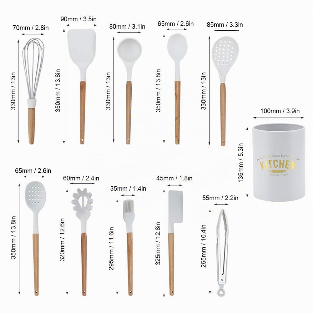 Kit de utensilios de cocina de silicona de 11 piezas, utensilios de cocina antiadherentes con de madera resistente a la temperatura de -30-230,