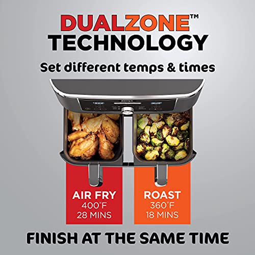 Ninja-DZ401-Foodi-10-Quart-6-in-1-DualZone-XL-2-Basket-Air-Fryer-with-2-Independent-Frying-Baskets-Match-Cook-Smart-Finish-to-Roast-Broil-Dehydrate-More-for-Quick-Grey-Renewed Ninja DZ401 Foodi 10 Quart 6 in 1 DualZone XL 2 Basket Air Fryer with 2 Independent Frying Baskets Match Cook Smart Finish to Roast Broil Dehydrate More for Quick Grey Renewed