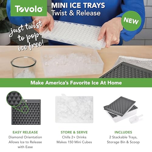 Image of Tovolo Mini-Ice-Cube Tray Set with Twist & Release Mini Nugget Ice Cube Trays, BPA Free Silicone Mini-Ice Tray with Storage Bin & Mini Scoop,Stackable Dishwasher Safe Mini-ice-Cube Trays (Pack of 24)
