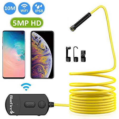 BlueFire 5MP HD WiFi Borescope 1944P Semi-Rigid Wireless Endoscope IP68 Waterproof Inspection Camera