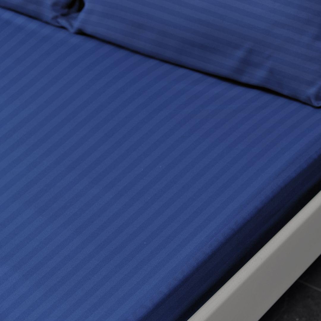 John Aird Striped Microfibre Plain Fitted Sheet (Single, Blue)
