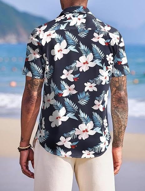 Men's Hawaiian Shirts Short Sleeve Casual Button Down Tropical Shirt Summer Floral Vacation Beach Shirts3