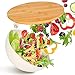 ShineMe Salad Bowl with Lid, Natural Bamboo Fiber Serving Bowls Set of 3 with Bamboo Wood Lids, Beige Mixing Bowls Set for Preparing, Storing and Serving Salad Fruit Chips Bread(10