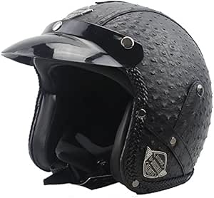 Outlaw Helmets T99 Black Leather German Style Motorcycle Half Helmet For Men & Women DOT Approved - Adult Unisex Skull Cap For Bike Scooter ATV UTV Chopper Skateboard