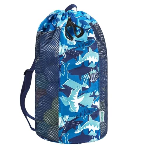 WAWSAM Bolsa de praia para crianças bolsa de praia de malha para crianças bolsa de natação, Tubarão
