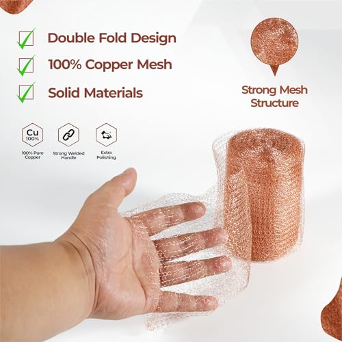 copper mesh rodent control 5in x 36ft- rustproof copper mesh roll for rodent bat amp snail - perfect for hole blocking gardening amp sealing water opening - plus bonus scissor amp gloves