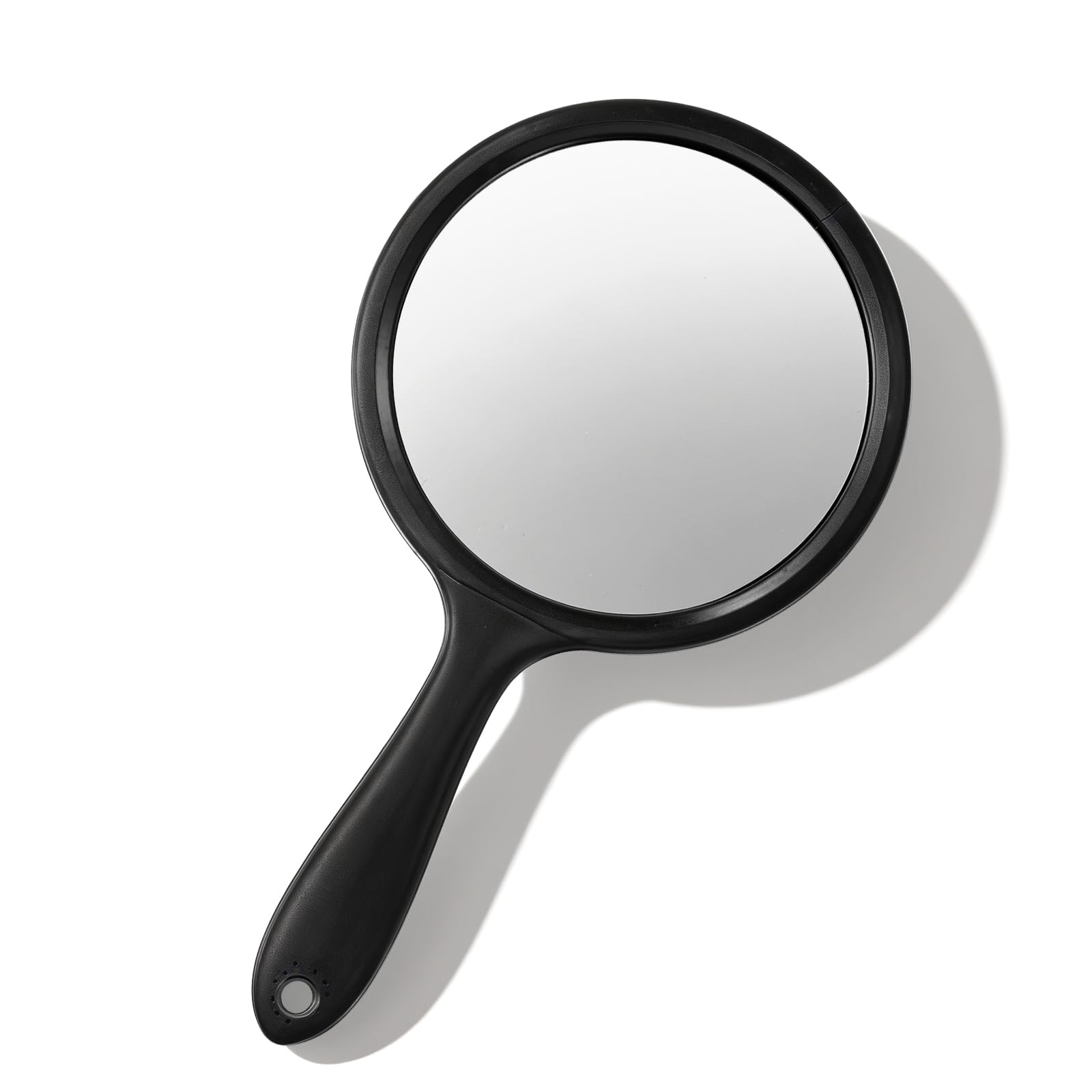 Xinjoduz Miroir à main double face 21 x 11,5 cm - Petit miroir cosmétique avec grossissement x/2x et poignée - Miroir de voyage portable pour un maquillage précis en déplacement (noir transparent)