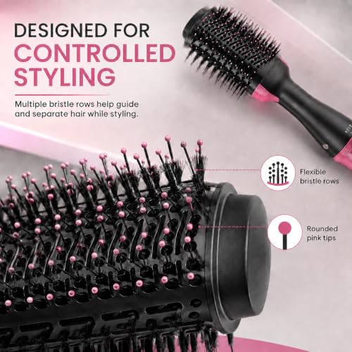 Image of 4 in 1 Hot Air Brush Dryer and Volumizer with Ionic Ceramic Tourmaline Styling for Straightening, Curling, Detangling, Volume, Shine, and All Hair Types