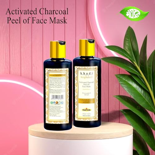 Image of Khadi Meghdoot Activated Charcoal Peel-Off Face Mask - Deep Cleansing, Detoxifying, Blackhead Removal, Skin Purifying, and Brightening - 100% Natural and Ayurvedic 210ml (Pack of 1)