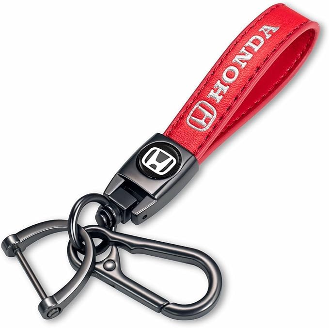 Image of Genuine Leather Car Keychain for Honda Key Chain for Men and Women Family Present Key Ring Accessories(Red)