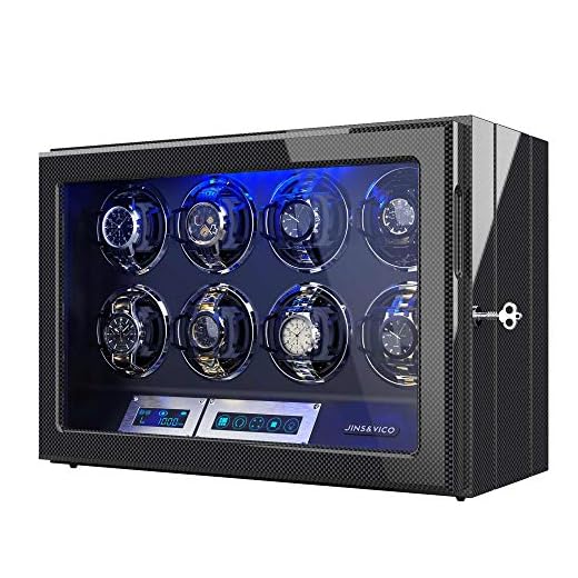 Watch Winder, Piano Finish with Adjustable [Upgraded] Watch Pillows, 8 Winding Spaces Watch Winders for Automatic Watches, Built-in Illumination