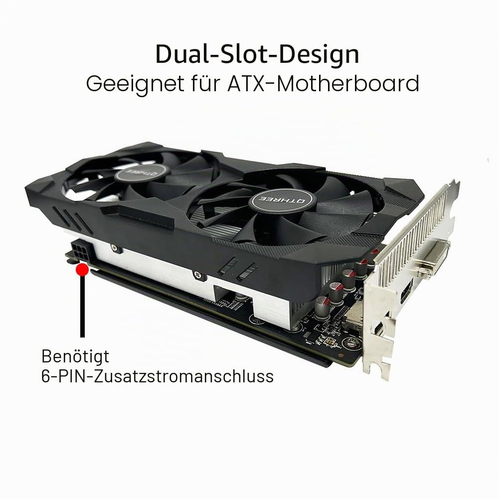 QTHREE Radeon RX 560 XT 8GB GDDR5 128-bit Grafikkarte, HDMI, DVI-D, DisplayPort, Grafikkarten PC für Gaming, GPU, PCI Express x16, DirectX 12, 6 PIN Power Supply