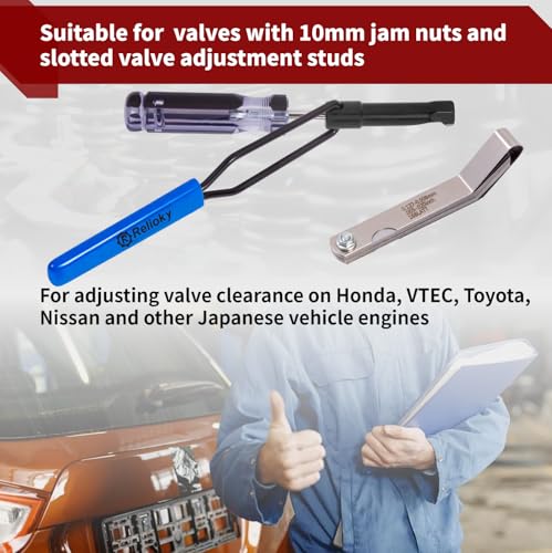 Image of Valve Adjustment Tool for 10mm Jam Nut,with Angled Feeler Gauge, Slotted Valve Adjusting Stud,Valve Lash Adjustment Tool for Honda,Toyota,Nissan and Other Japanese Car Engines
