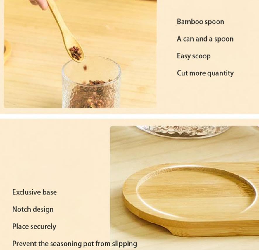 Luminexia Barattolo per condimenti da Cucina,Set di barattoli per condimenti in Vetro con coperchi e Cucchiaio di,Scatola per condimenti in Vetro,per conservare Lo Zucchero di Sale di e spezie