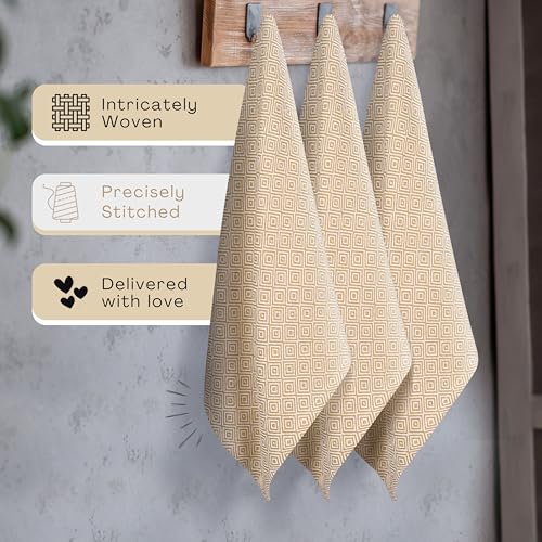 Khaki Kitchen Towels, 5 Pack, 100% Cotton, 40x66 cm, Super Absorbent and Quick Dry, Diamond Weave Towel Set, Reusable, Durable Dish Cloths for Kitchen Use, Cleaning & Drying Dishes - Image 4