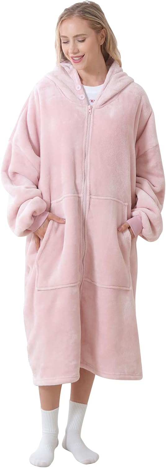 Wearable Blanket Hoodie Cozy Oversized Sweatshirt Blanket for Adult Soft Warm Hooded Blanket with Sleeves, Pocket