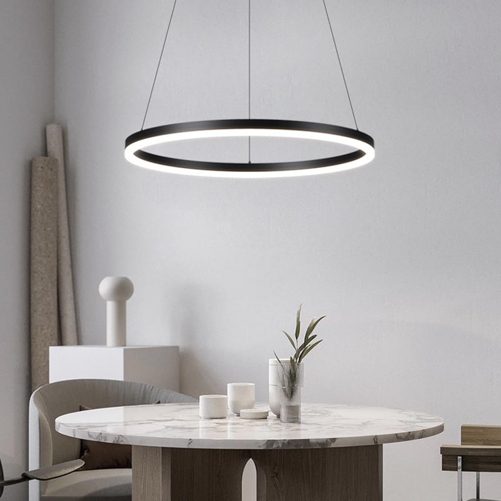 LED Pendant Light Modern Ring Chandelier Dining Table Pendant Lights Dimmable Round Ceiling Light with Remote Control for Island Living Room Dining Room Kitchen Living Room(Black,1-Ring-100cm)
