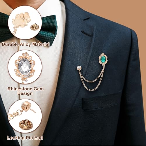 Image of PATIKIL Gem Hanging Chain Brooch Pins, Rhinestone Men's Gem Brooch Suit Pins Lapel Pins for Women Men