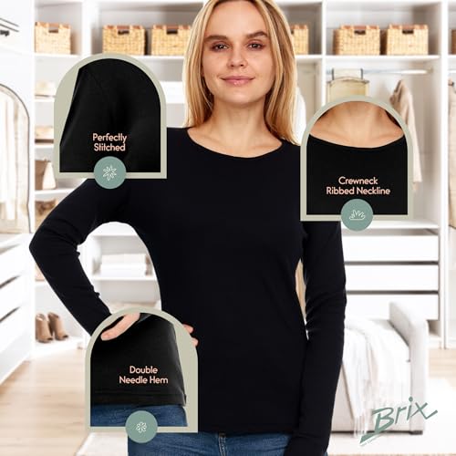 Brix Women's Long Sleeve Tee - Crewneck Cotton T-Shirt Tagless Super Soft Classic and Fitted.3