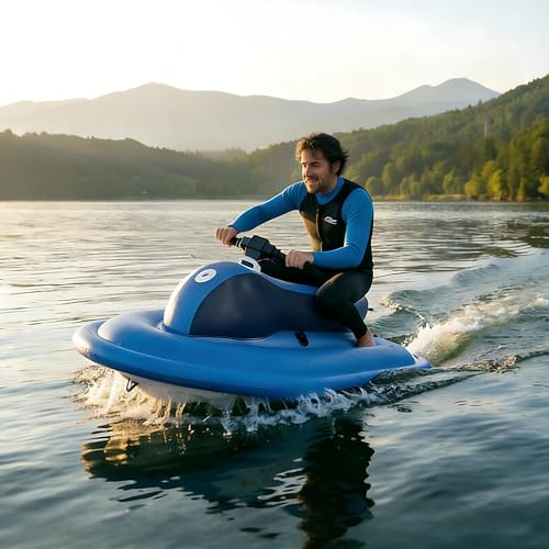 QIUNAOZI Lancha Motora Eléctrica Inflable, Moto Acuática Inflable Eléctrica Plegable,3-7 Km/H,45-130 Min De Autonomía,Capacidad De Carga De 220 Kg (485 LB),para Piscina,Lago Blue-10000mAh